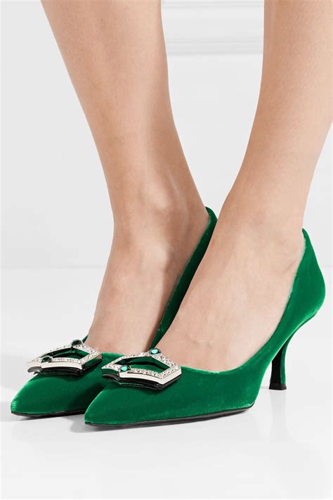 prada velvet and crystal heels collection